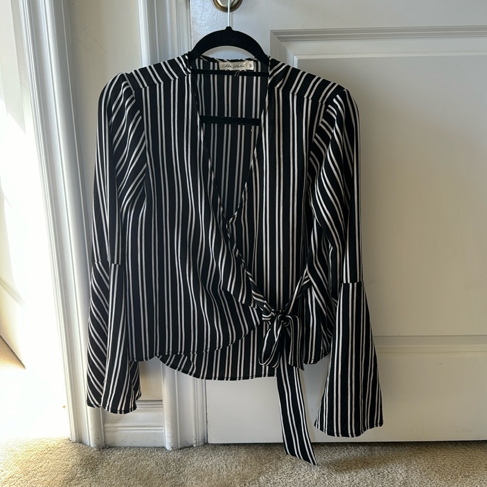 Black and white striped blouse